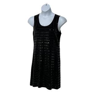 Garnet Hill Womens Medium Black Pima Cotton Blend Sequin Embellished Short Dress